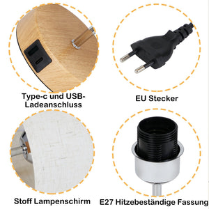 ZMH Lampada da tavolo touch dimmerabile USB ricarica paralume tessuto per comodino ufficio