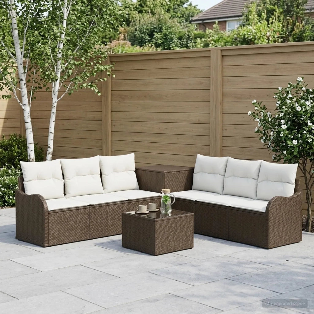 Set di divani 8 pz Marrone e Bianco Crema 3448056