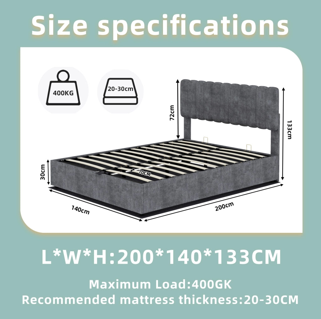 Letto imbottito 140 x 200 cm grigio con rivestimento in velluto