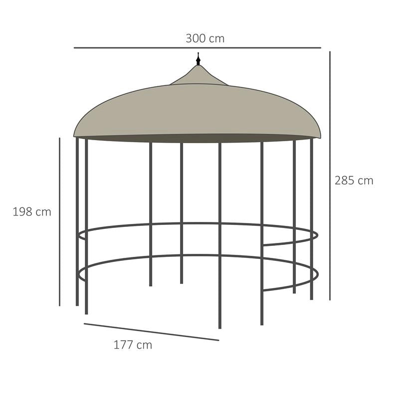 GAZEBO DA GIARDINO ROTONDO Ø3M CON TENDE E PRESE D'ARIA IN METALLO E POLIESTERE, BEIGE