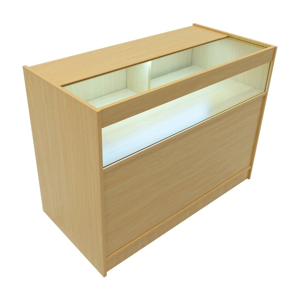 Bancone LED B1200 Acero con 1 Ripiano a Vista e 2 Chiusi