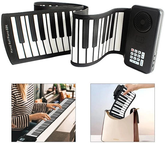 Pianoforte elettronico portatile 88 tasti, alimentazione a batterie o via USB, tastiera ABS siliconica flessibile