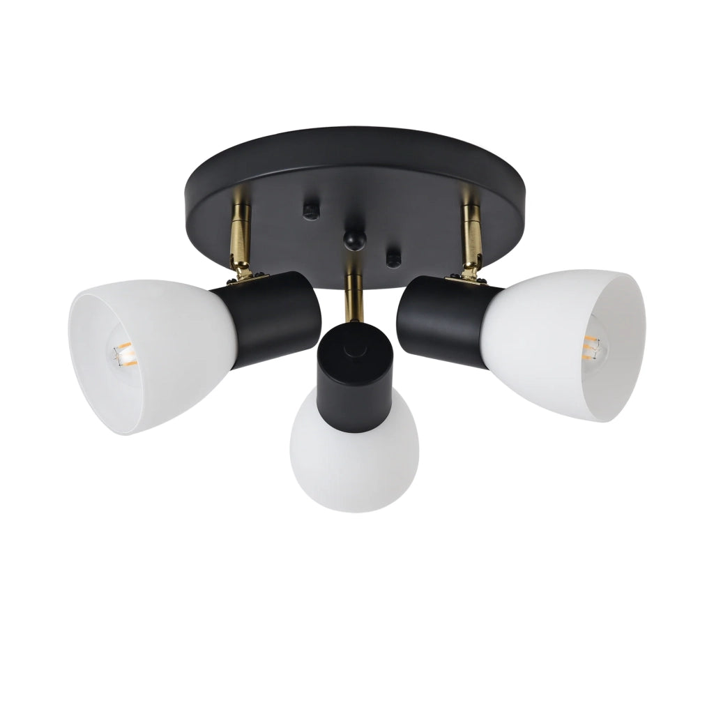 Lampada da soffitto con 3 attacchi E14 altezza 12 cm metallo vetro nero o bianco 03_0010264
