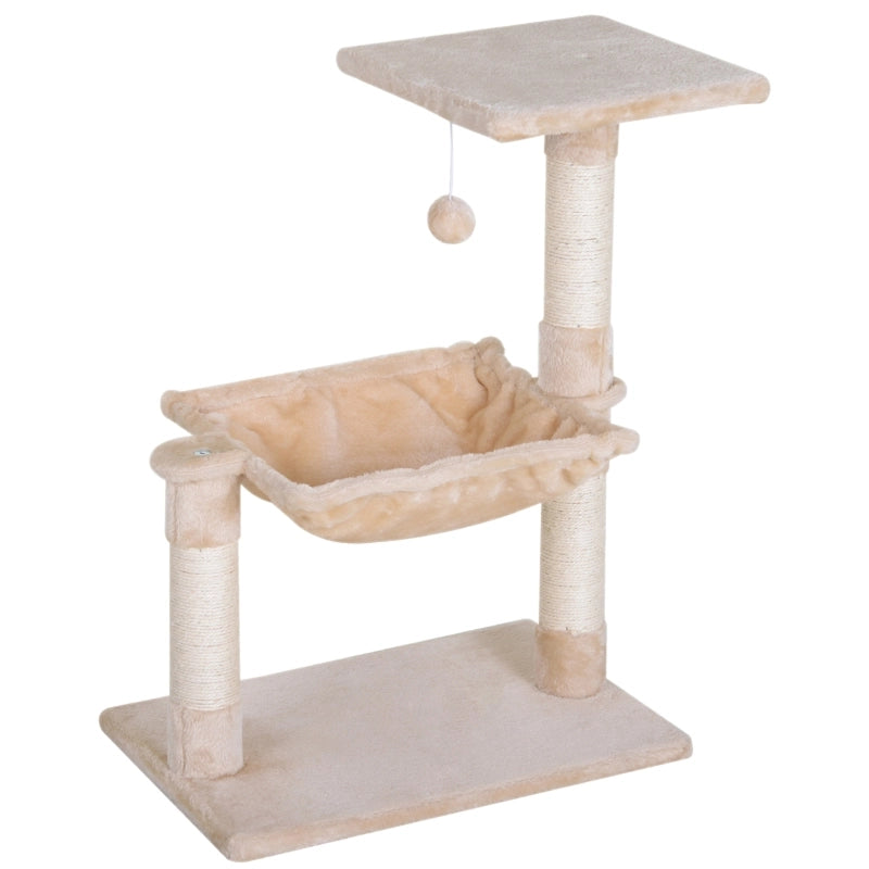 Albero tiragraffi per gatti con amaca in peluche, piattaforma e pali in sisal, beige, 50 x 36 x 70 cm