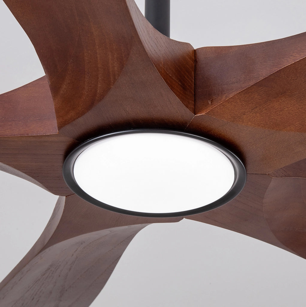 Ventilatore a soffitto con luce e telecomando, 5 pale in legno massello, noce e nero