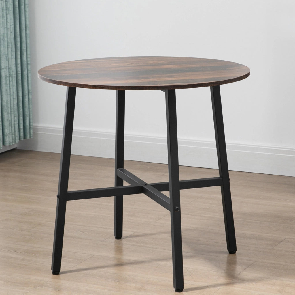 Tavolo da pranzo rotondo ?80 cm in legno multistrato e metallo; marrone