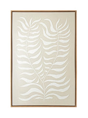Quadro Hispanohogar in lino con stampa 3D foglie beige e bianco 73x53x4