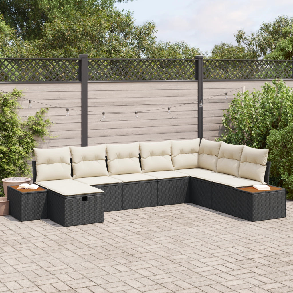 Set di Divani da Giardino  da 8 Pezzi con Cuscini Nero Polyrattan