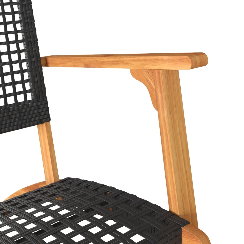 Sedie da Giardino 2pz Nere in Polyrattan e Legno di Acacia