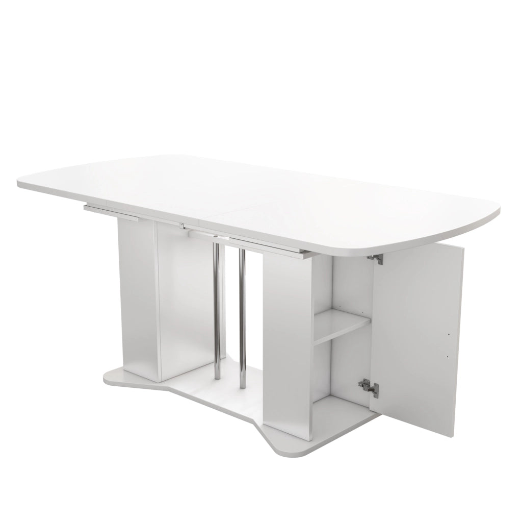 Tavolo da pranzo allungabile 120/160x80 cm con vano contenitore; MDF bianco
