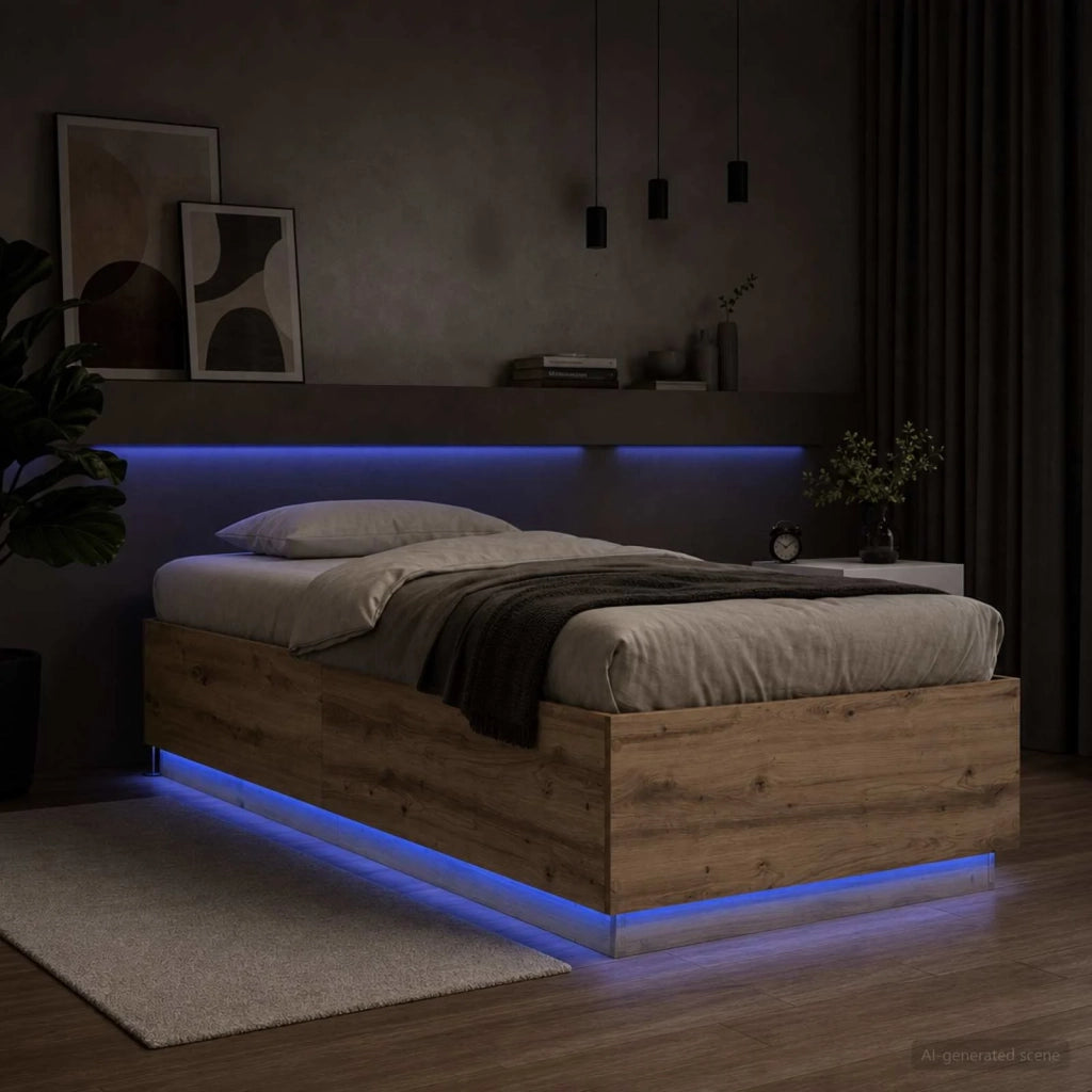 Letto con LED con strisce LED Rovere Artigianale 80 x 200 cm 3429572