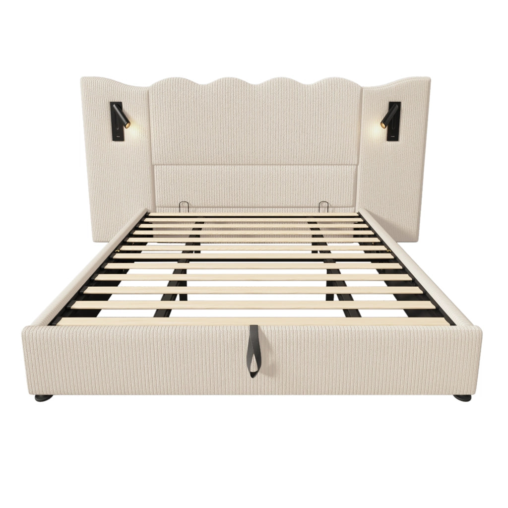 letto imbottito corduroy beige 180x200 cm