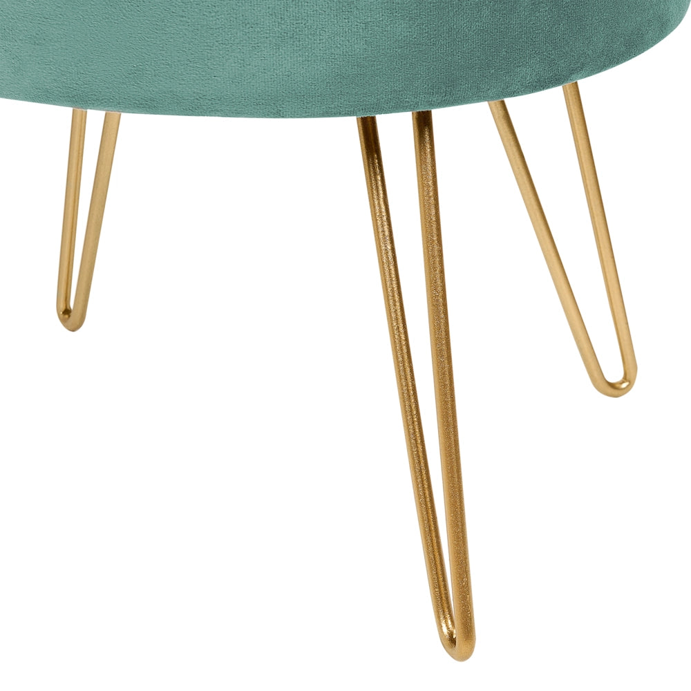 Pouf in velluto verde e gambe in metallo dorato stile glamour moderno accessori