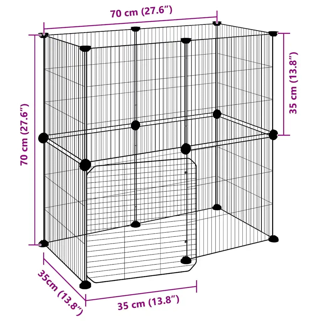 Gabbia per Animali 12 Pannelli con Porta Nero 35x35 cm Acciaio 3114036