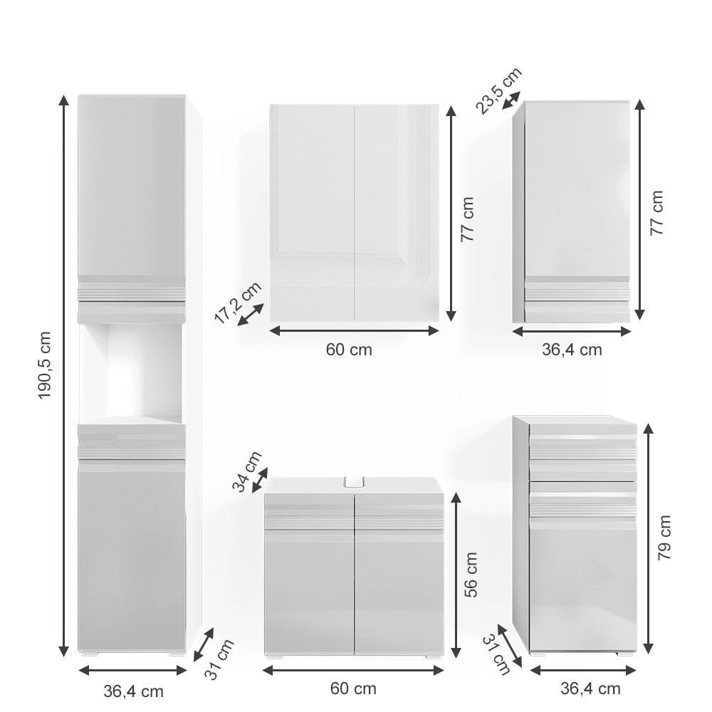 Vicco Set mobili bagno Bianco lucido 5 parti