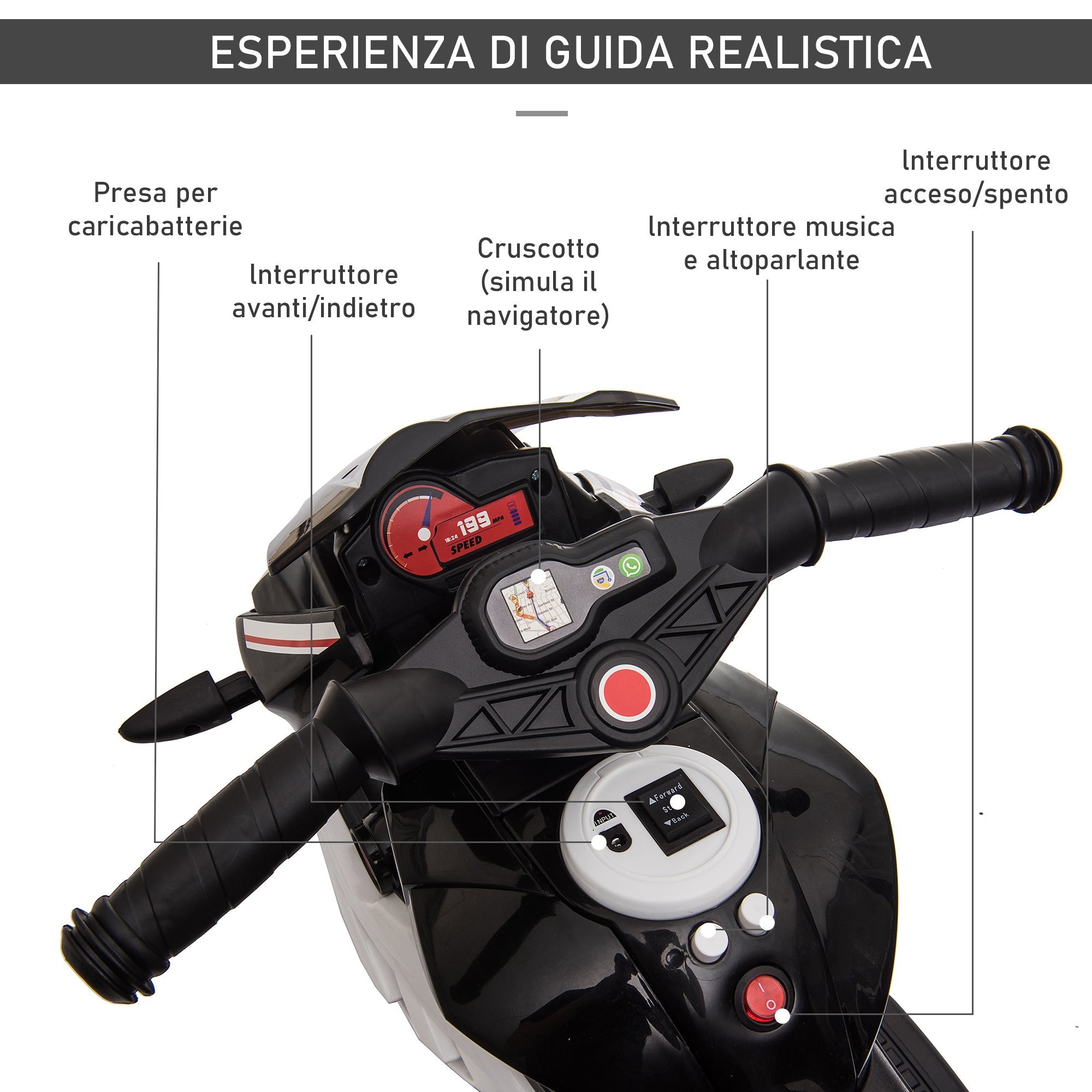 Moto Elettrica per Bambini 6V 3 Ruote Nera