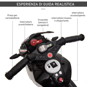 Moto Elettrica per Bambini 6V 3 Ruote Nera