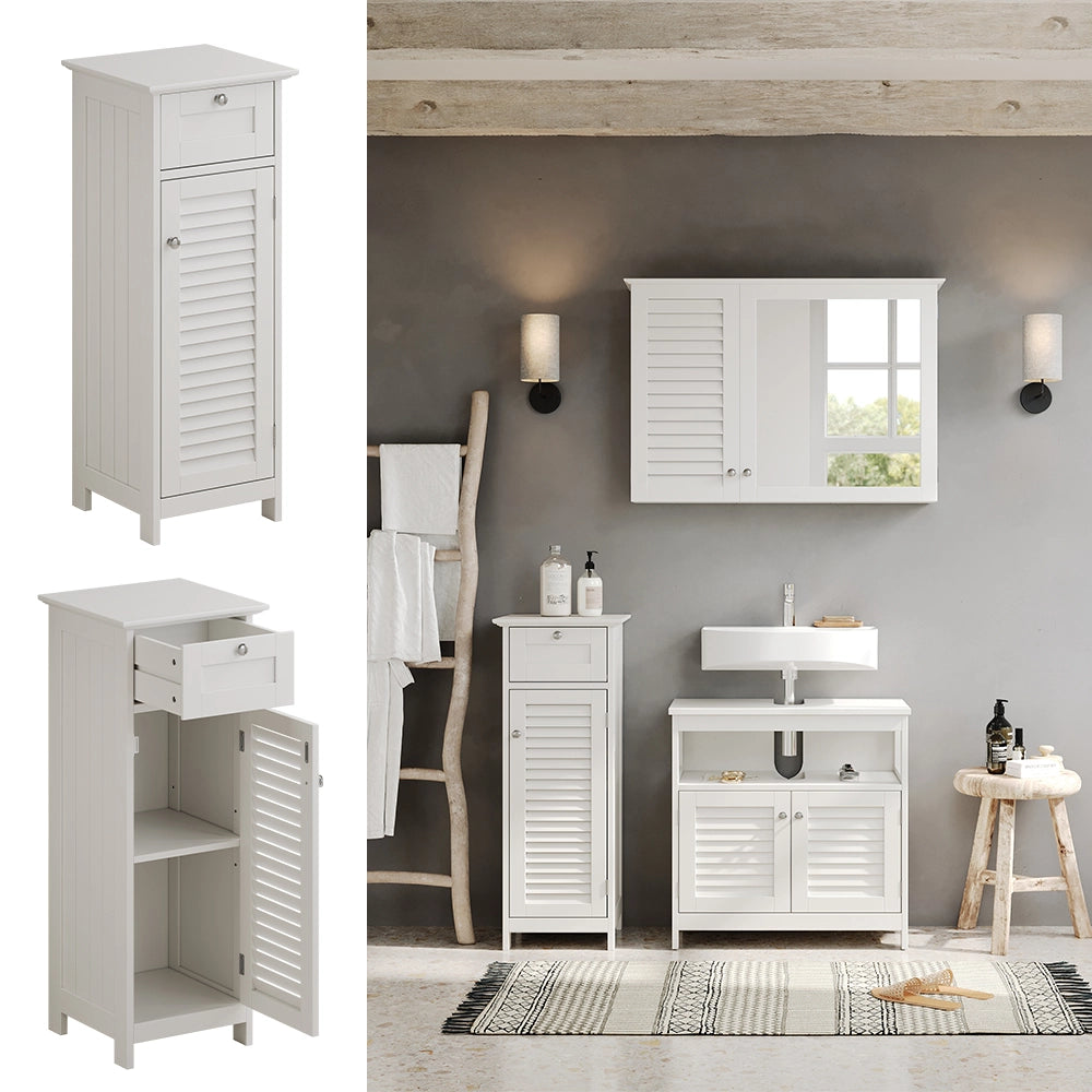 Vicco Mobiletto bagno Bianco 32 x 87 cm con anta e cassetto