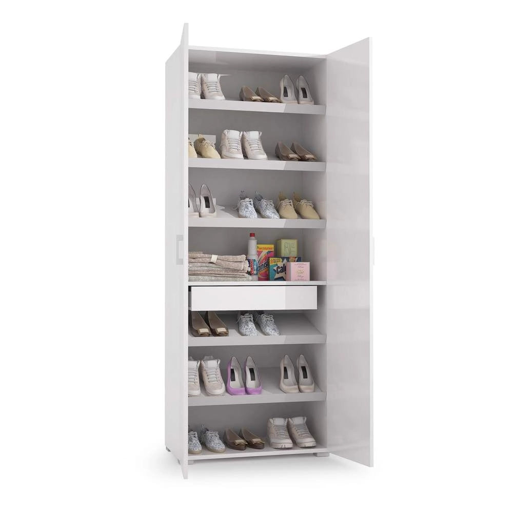 Mobile per Scarpe Armadio Multiuso 1 Cassetto 6 Ripiani Bianco