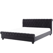 Letto ad acqua in velluto nero 180 x 200 cm con testiera trapuntata glamour