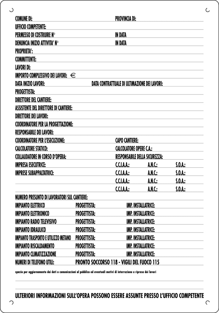 CARTELLO SEGNALETICO CONCESSIONI EDILI  cm. 40x60 10.00 pz