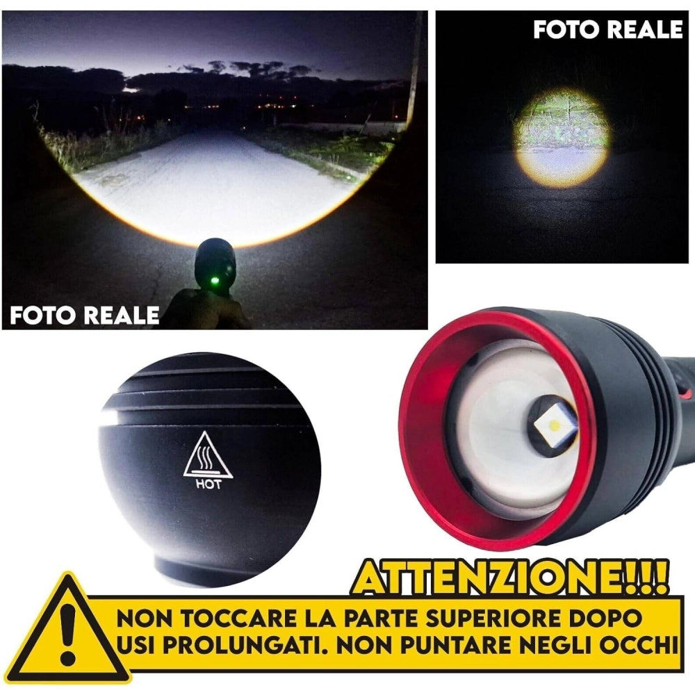 Trade Shop - Torcia A Led Professionale Ricaricabile Potente Luce Zoom Fino A 500mt Powerbank -