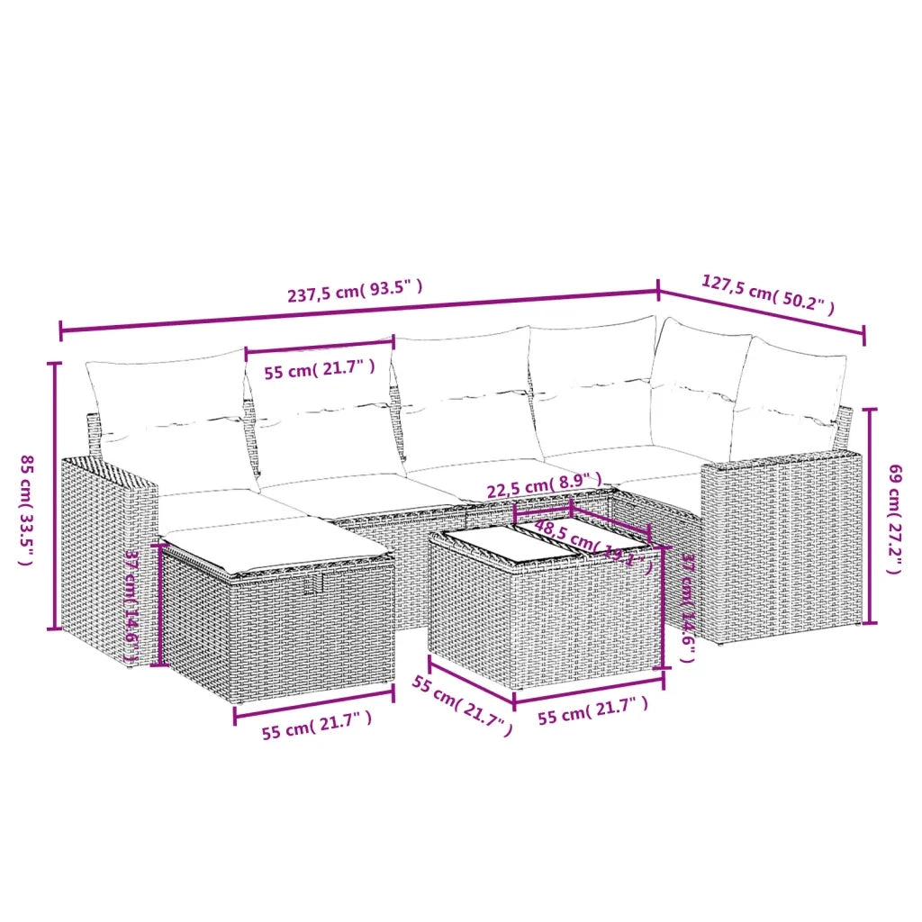 Set Divani da Giardino con Cuscini 7pz Nero Polyrattan 3263491