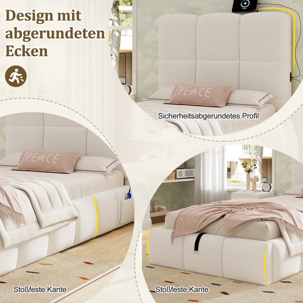 Letto bambini 90x200 cm con vano contenitore e USB-C