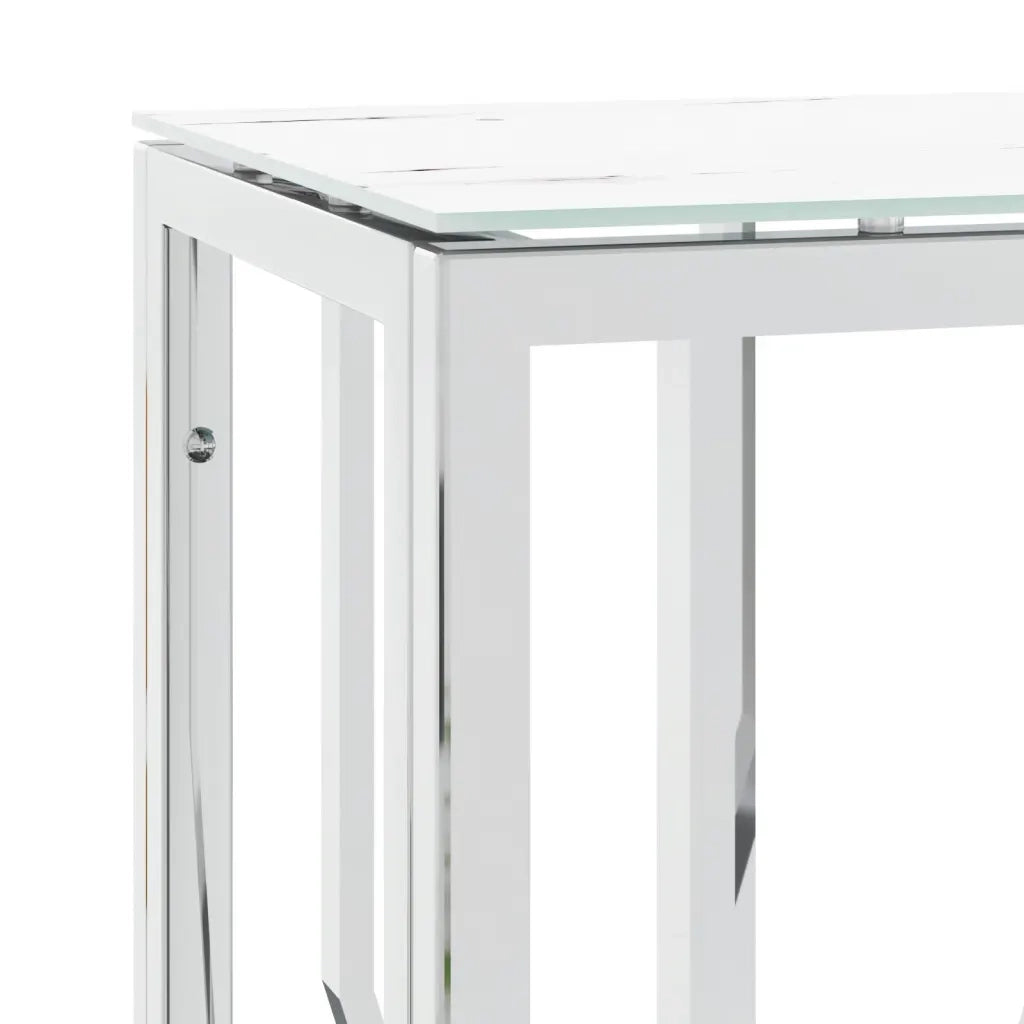Tavolino Consolle Argento 70x30x70 cm in Acciaio Inox e Vetro 350035