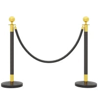 Colonnine Segnapercorso in Acciaio Inox con Corda Vellutata Nera di 1.5 m e Base Riempibile, Ø32x96 cm