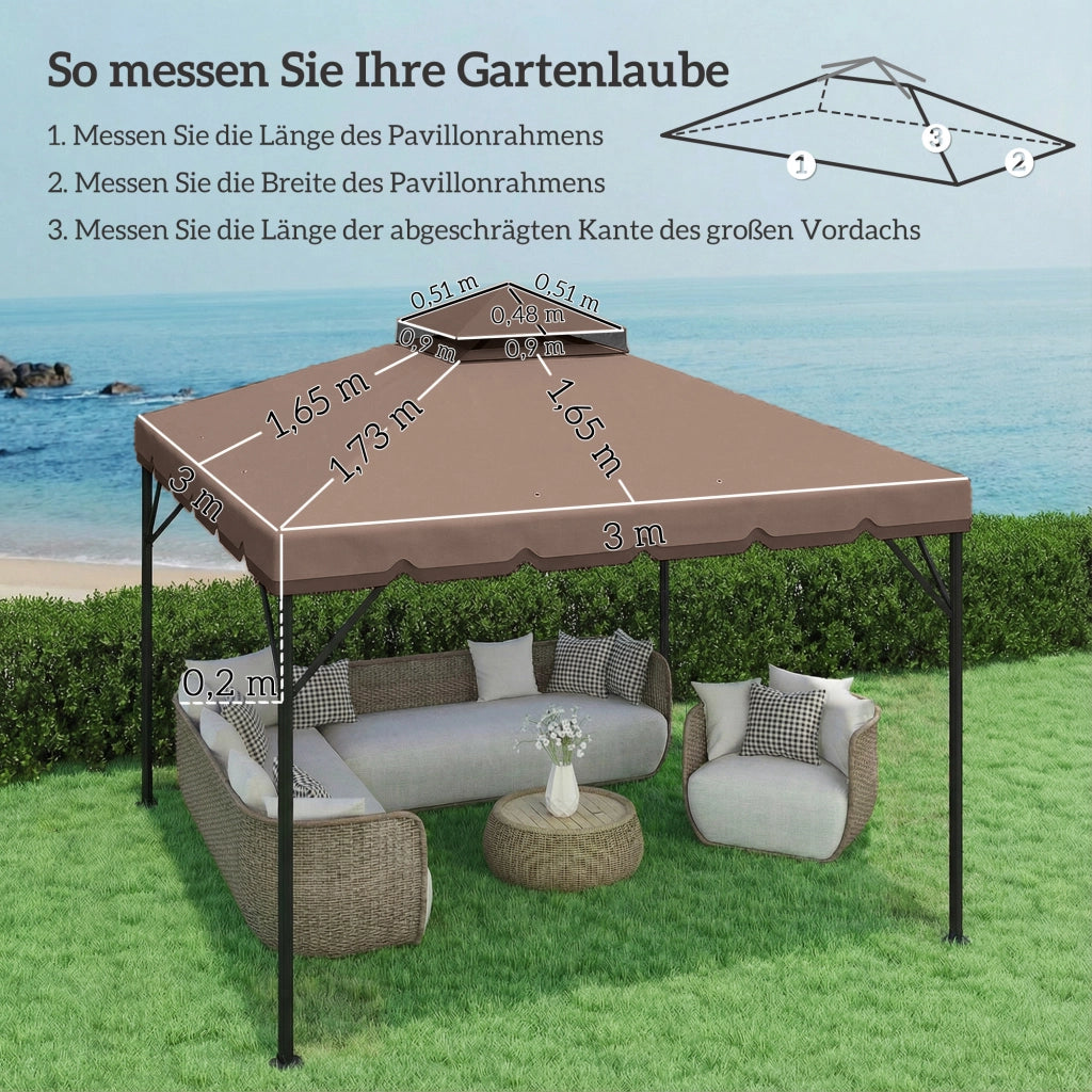 Tetto sostitutivo per gazebo 3x3m ¨C Minimal ¨C impermeabile doppio tetto fori drenaggio khaki
