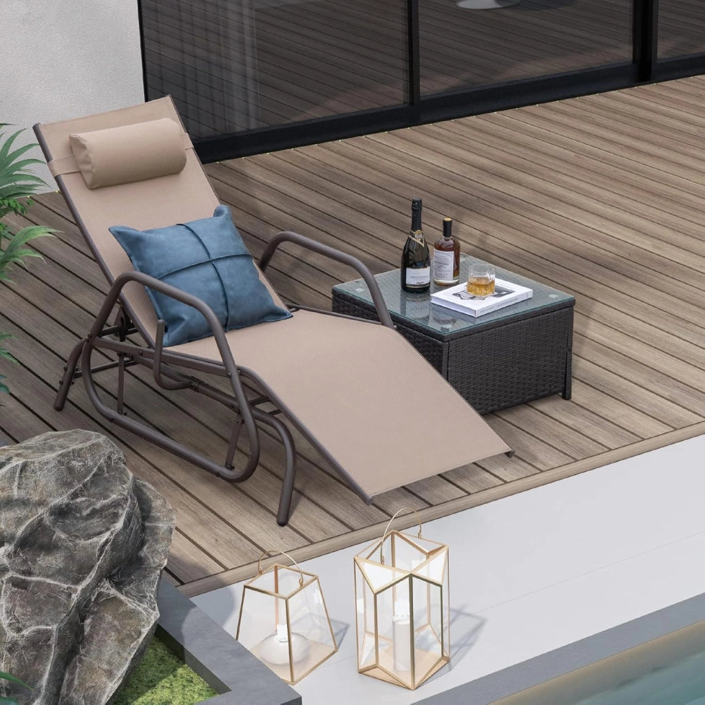 Sedia a Sdraio da Esterno Reclinabile con Schienale Regolabile e Cuscino Rimovibile Poltrona Relax Regolabile, Lettino Prendisole, Sdraio Pieghevole e Leggera,Per Giardino, Piscina e Spiaggia