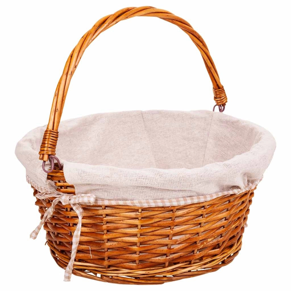 Cesto in vimini foderato con manico pieghevole marrone d37x17/30h