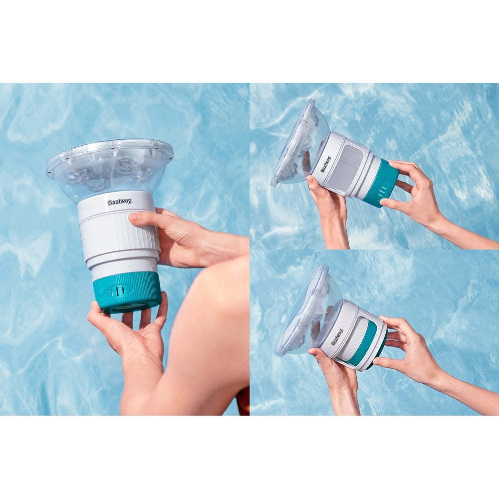 Trade Shop - Dosatore Per Pastiglie Cloro Galleggiante Piscina Con Luce Led Ad Energia Solare 58943 -