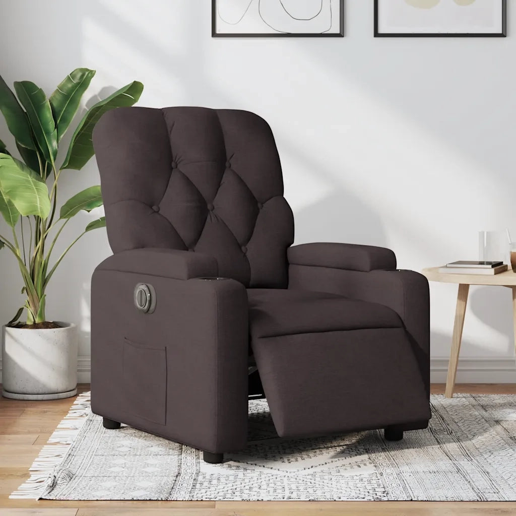 Poltrona | Sedia Relax Elettrica Reclinabile Marrone Scuro in Tessuto