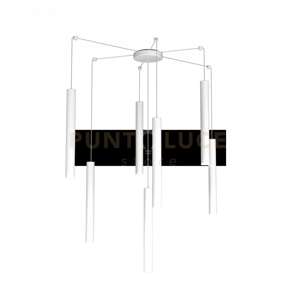 ROUND TUBE SOSPENSIONE 7 LUCI BIANCO CAVO CM.250 CON BASE 1174-S7-BI