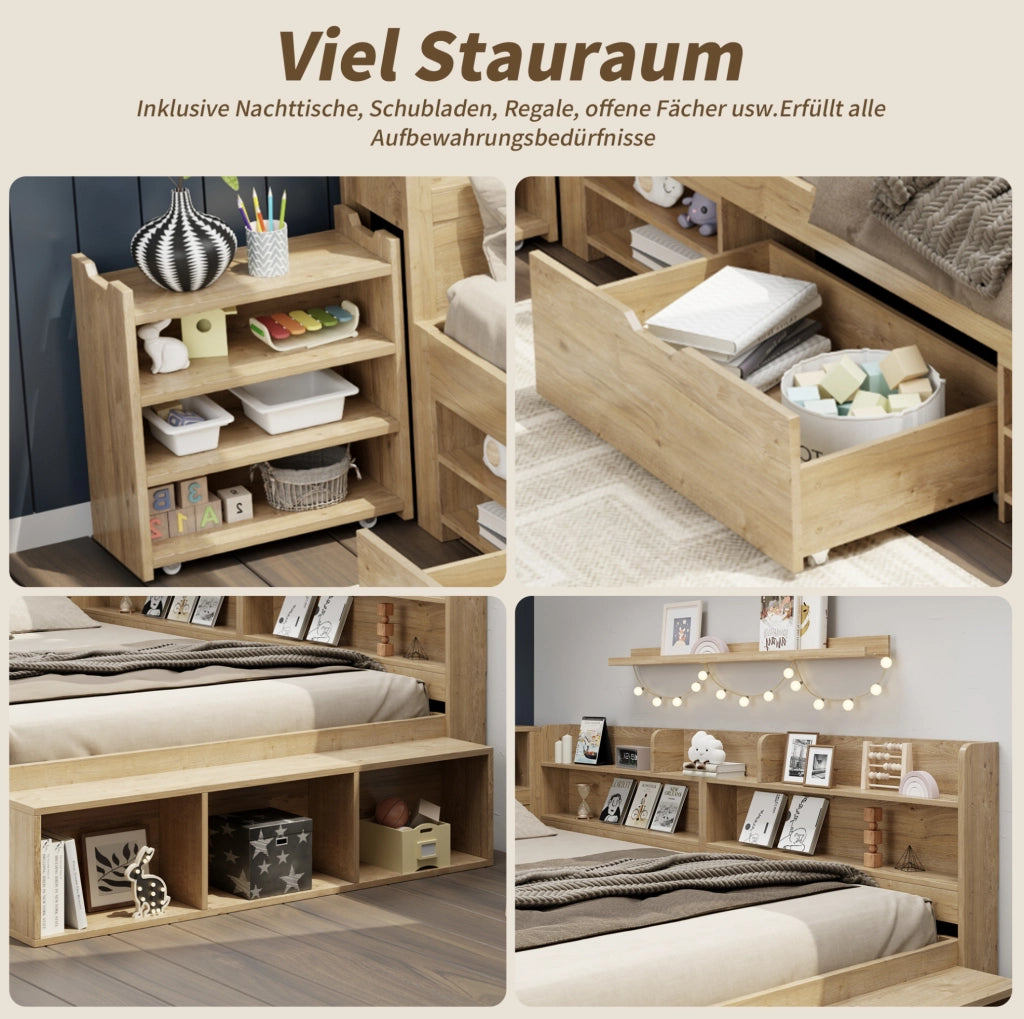 Letto singolo per bambini 90x200 cm con contenitori