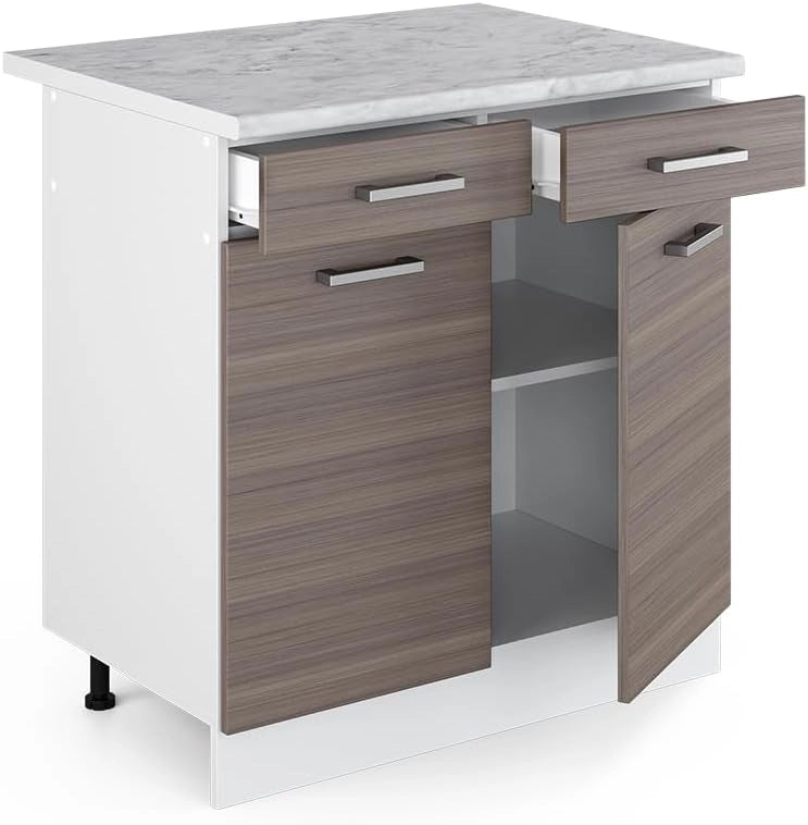Base universale R-Line, Grigio, 80 cm con cassetti e ante, con piano di lavoro, adatto per essere riposto in modo salvaspazio nelle cucine componibili