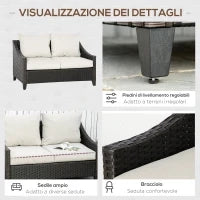 Divano da Giardino 2 Posti in Rattan PE con Cuscini, 132x70x74cm, Marrone