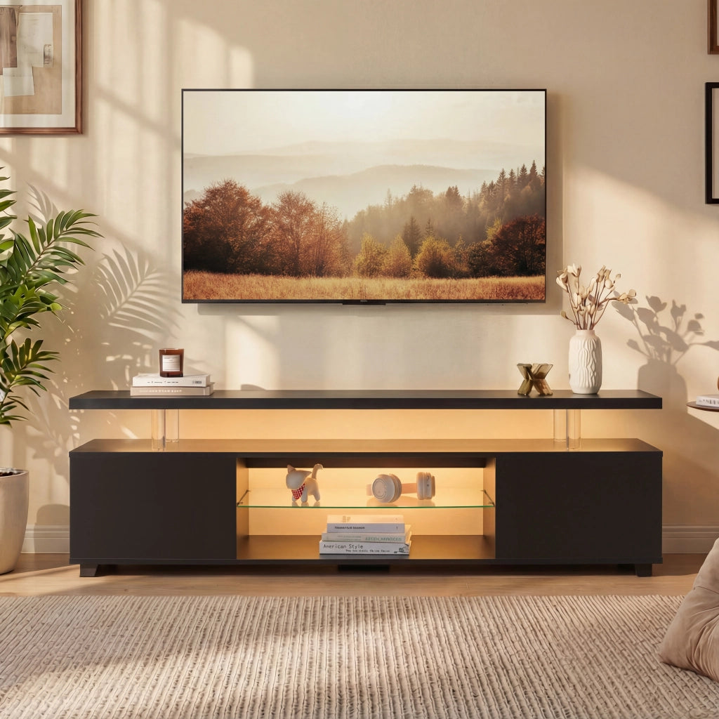 Mobile TV 60 Pollici con Credenza Laterale ¨C MINIMAL ¨C Nero, Soggiorno