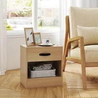 Set di 2 Comodini con Cassetto e Scomparto Aperto per Salotto 39x28x41 cm Naturale