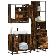 Set Mobili da Bagno 3 pz Rovere Fumo in Legno Multistrato