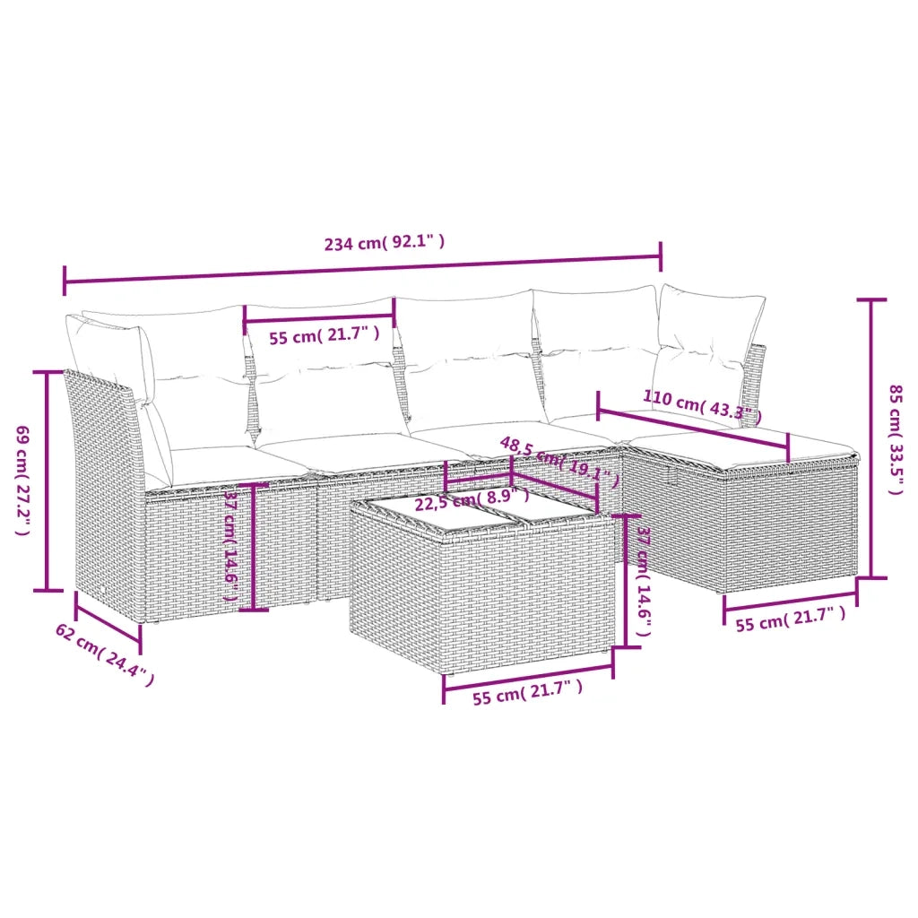 Set Divano da Giardino 6pz con Cuscini Grigio Chiaro Polyrattan 3263148