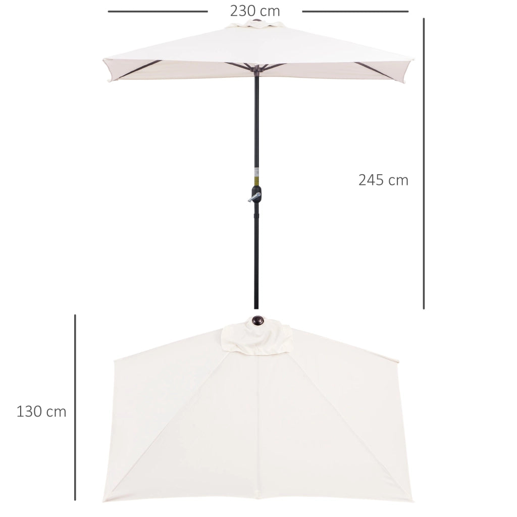 Mezzo Ombrellone da Giardino Mezzaluna 230 x130x245 cm con Apertura a Manovella Crema