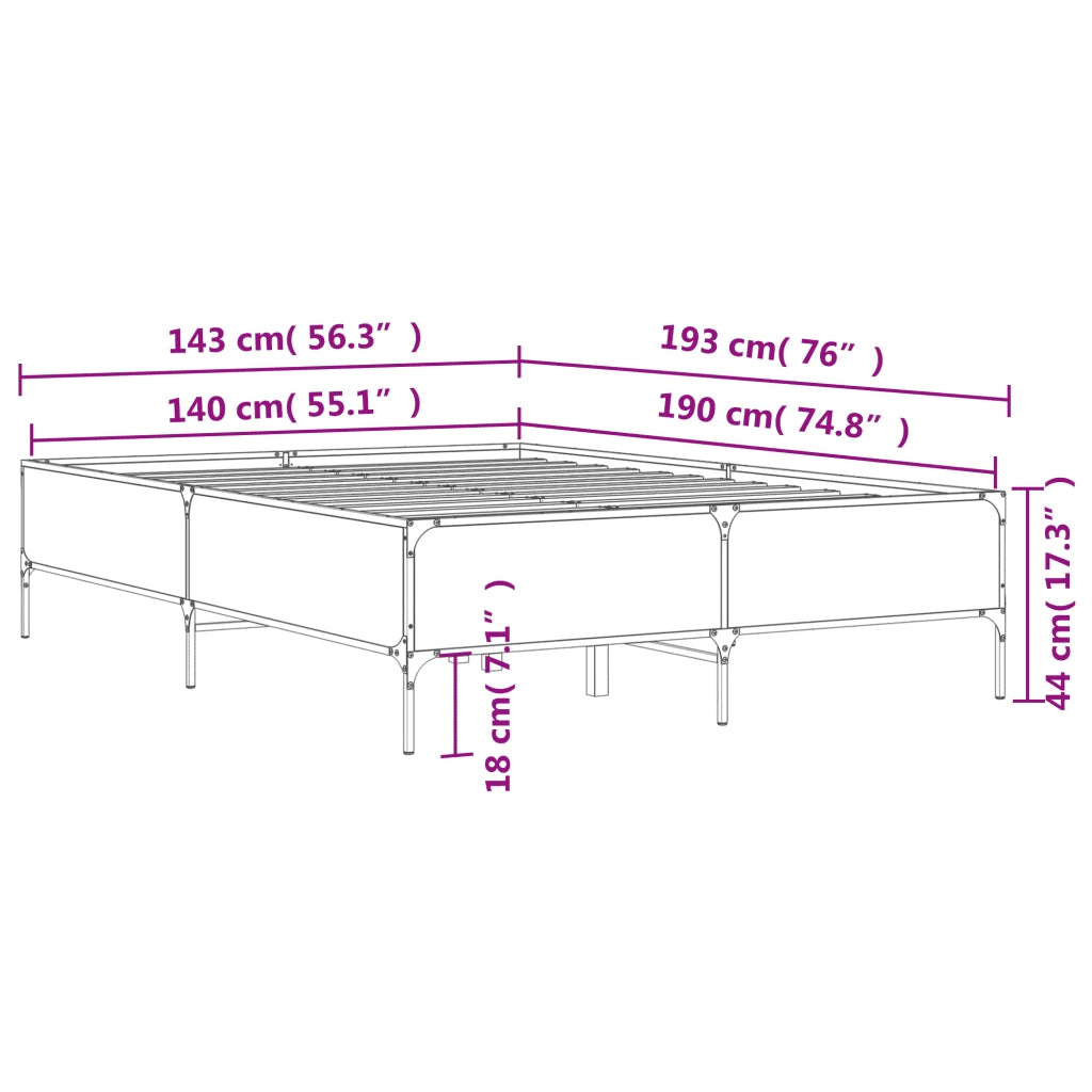 Giroletto-Struttura Letto Rovere Marrone 140x190cm in Legno Multistrato Metallo 953626