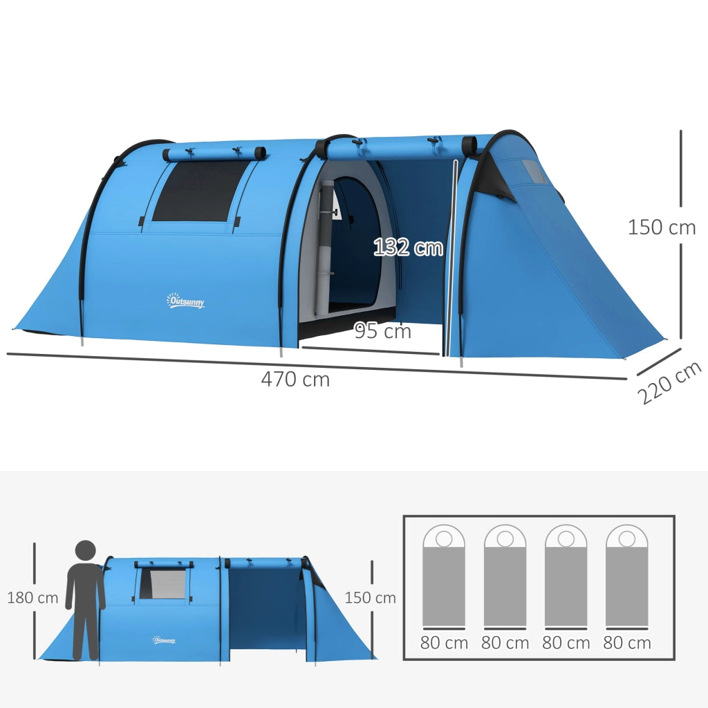 Tenda da campeggio 3 persone con finestre e borsa ¨C zephmum ¨C blu 470x220x150 cm