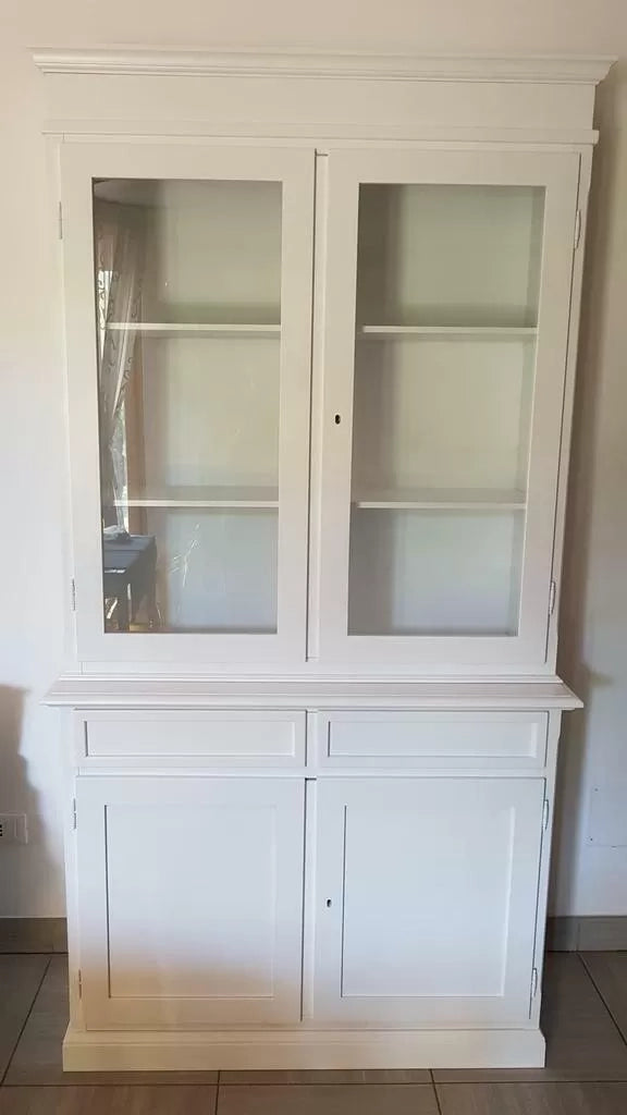 Set 1 cristalliera 1 credenza classica legno shabby chic bianco opaco - Mobili 2G