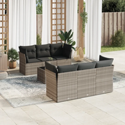 vidaXL Set Divani da Giardino 7pz con Cuscini Grigio Chiaro Polyrattan