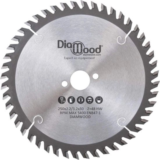 Lama circolare universale 250 mm - Adatta per legno - Diametro 3,2 mm e 2,2 mm - 48 denti