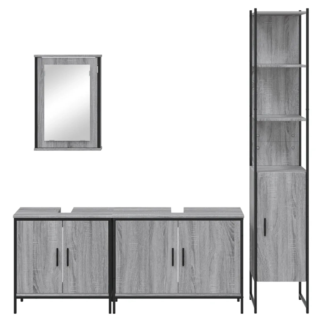 Set Mobili da Bagno | Armadio da bagno 4 pz Grigio Sonoma in Legno Multistrato
